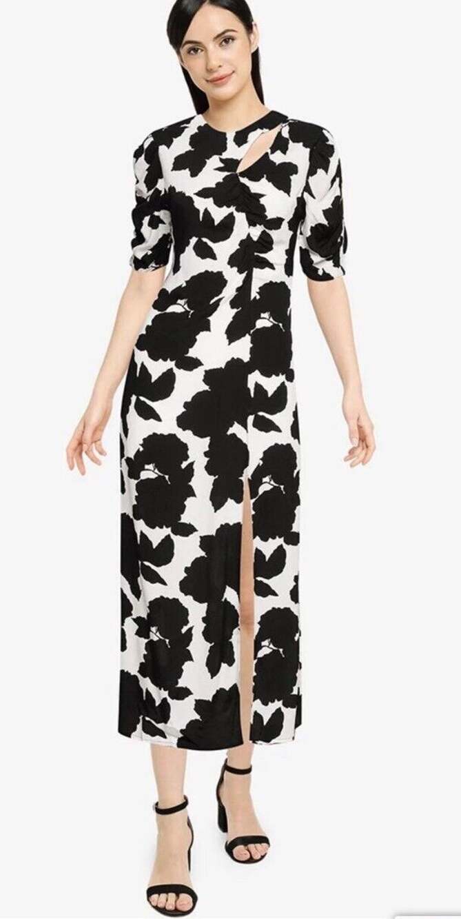 Urban Revivo Abstract Black And White Print Short Sleeve Midi Dress M
